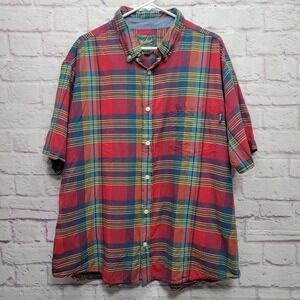 Woolrich Madras Plaid Shirt Mens XXL Short Sleeve Button Down Lightweight Camp‎